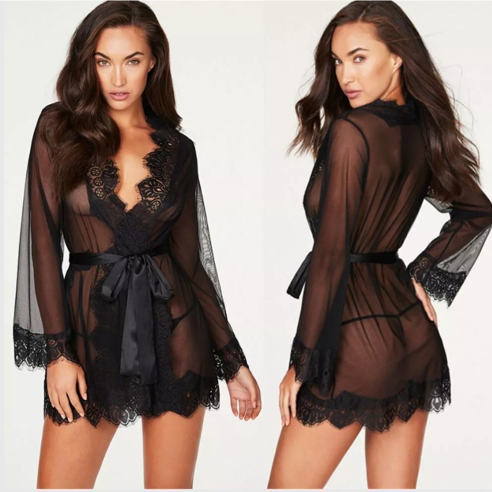 Plus Size Women Sexy Lingerie Lace Robe G-String U